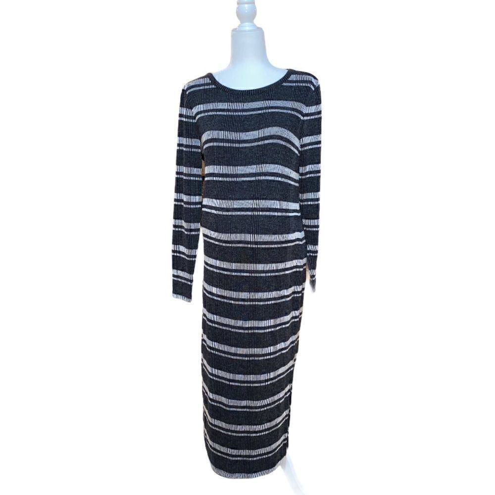led Gray Striped Ribbed Maxi Maternity Dress NWT